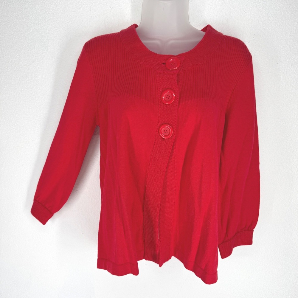Vintage Womens Red Cotton 3 Button‎ Cardigan Sweater Small
